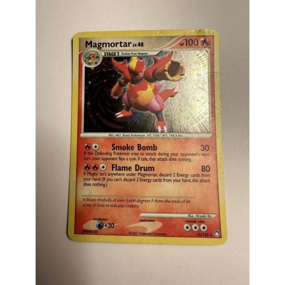 Pokémon TCG Magmortar Mysterious Treasures 12 Holo Rare DMG HP SWIRL 56Z